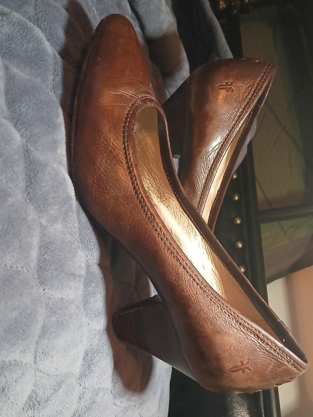 Frye Brown Leather Mid-Heel Pumps
